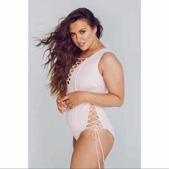 Alpine Butterfly Swimsuit Plus Size 2X Sorbet Pink One Piece Monokini Lace Up - Picture 2 of 13